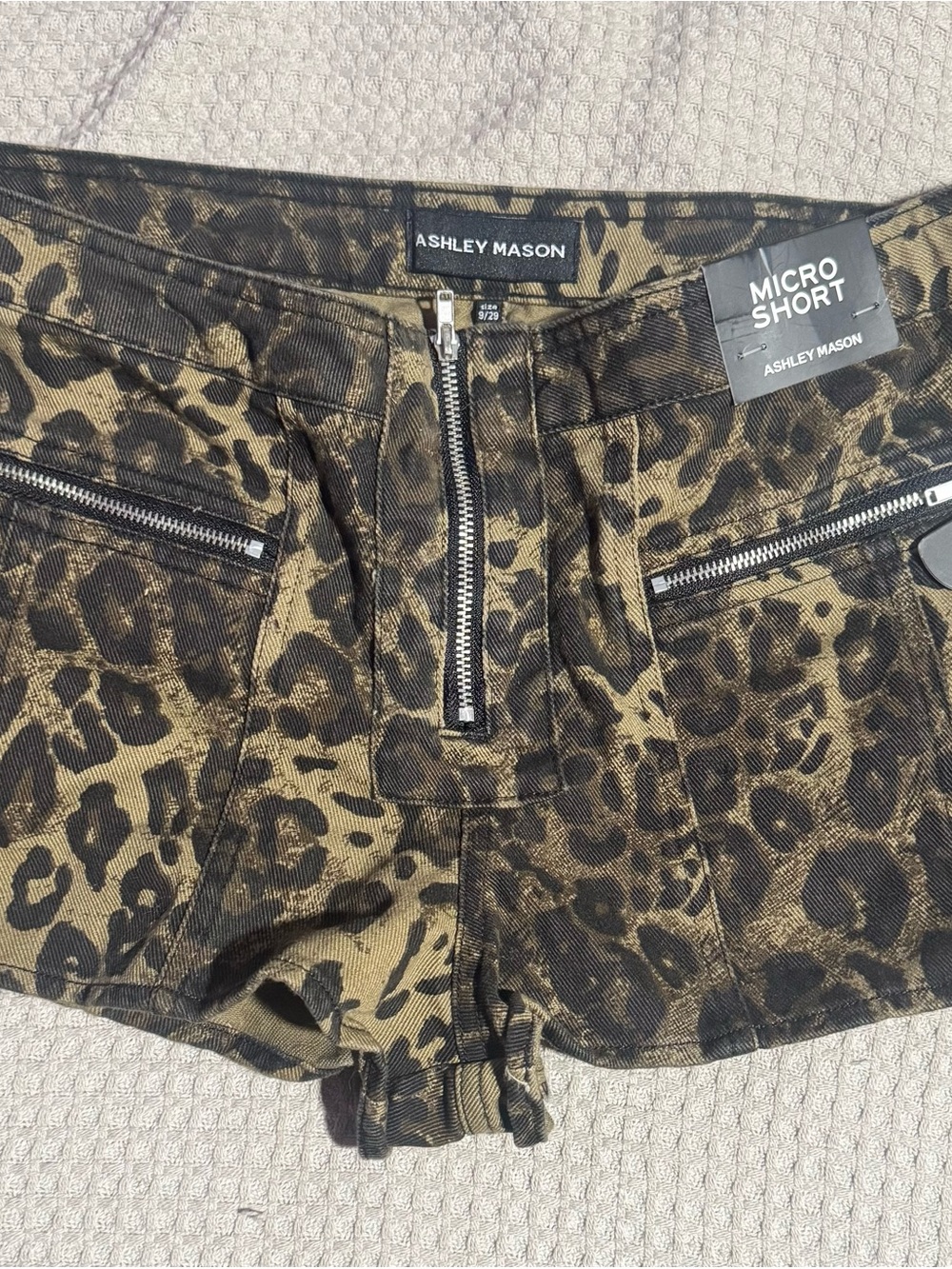 Ashley Mason Olive and Black Leopard Print Micro Shorts